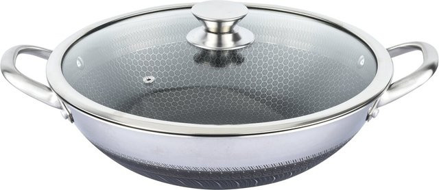 COFI 1453 Wok Topf aus Edelstahl in Silber mit Antihaftbeschichtung und Wabenstruktur, Durchmesser: 32 cm, geeignet für Induktion - Bild 1