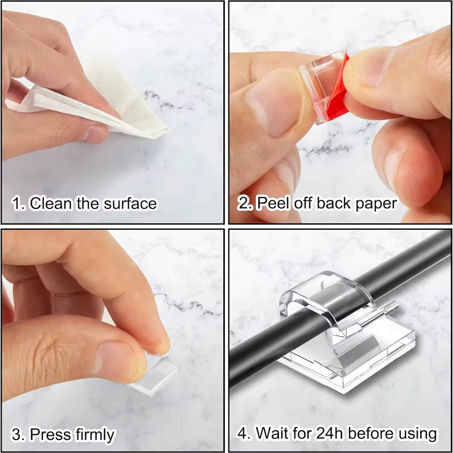 Bolimei Kabel-Organizer-Clips für USB-C Ladekabel, selbstklebende Kabelklemmen und Spulenwickler in Schwarz oder Transparent - Bild 3