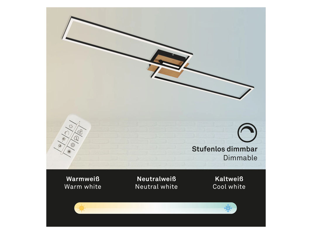 Briloner CCT LED Design Deckenleuchte rechteckig aus Holz und Metall in Schwarz oder Chromfarben dimmbar - Bild 3