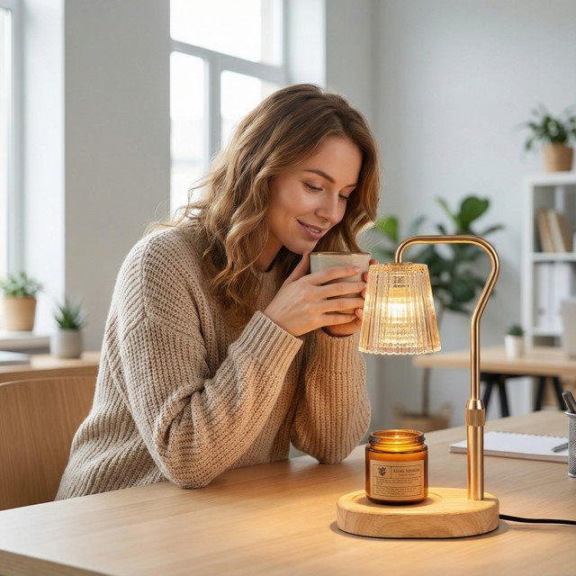 RUNTOIN Kerzenwärmer-Lampe mit Dimmer und Timer in Gold/Messing mit transparentem Glaszylinder und warmweißem Licht - Bild 1