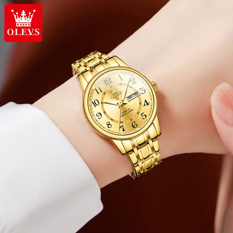 OLEVS Armbanduhr Quarz, Edelstahl, Gold, Damen, Datum, Wochentag - Bild 3