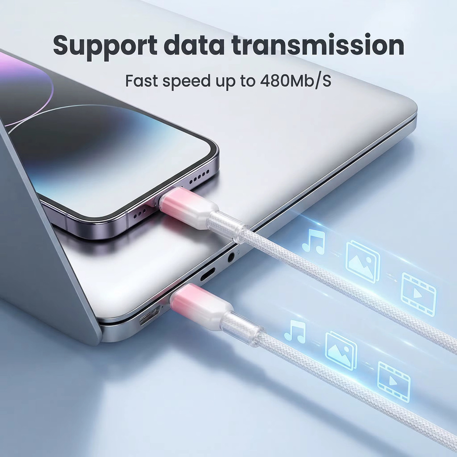 NNBILI USB-C zu USB-C Schnellladekabel PD 65W in Pink - Bild 2
