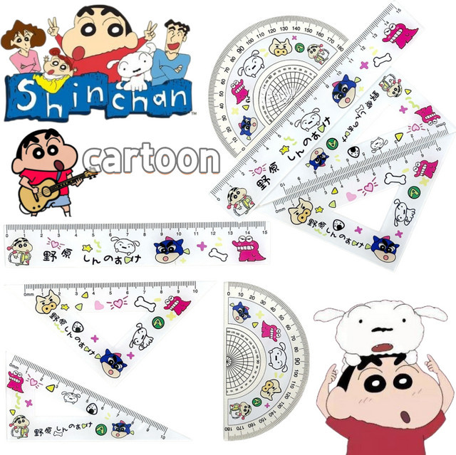 Crayon Shin-chan Pochi Lineal-Set aus Kunststoff mit geradem Lineal und Dreieckslineal für Schüler - Bild 1