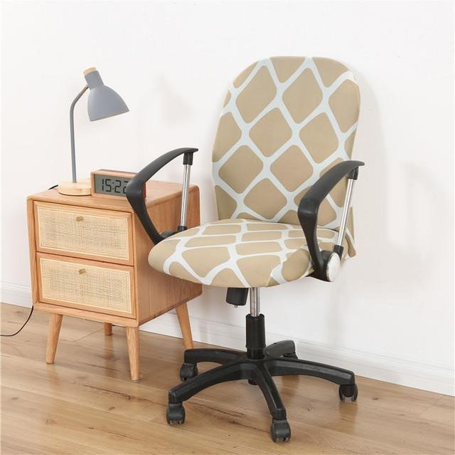 Universal-Stuhlbezug für Sessel und Computerstühle, elastischer Spandex-Stretch, schmutzabweisend und abnehmbar, Beige mit Grafik-Print - Bild 1