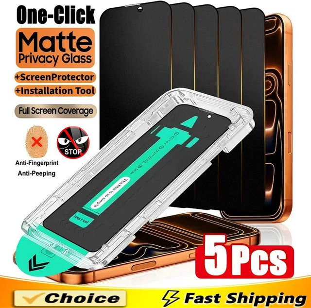 Arvin Mattierter Sichtschutz Panzerglas für iPhone 16, 15, 14, 13, 12, 11 Pro Max Plus XS X XR Transparent - Bild 1