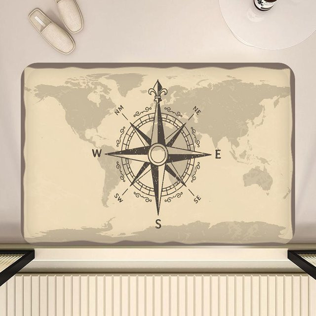 JGJG Bereichsteppich Nautischer Kompass in Beige, Waschbar und Rutschfest, B/B: 40 x 60 cm - Bild 1