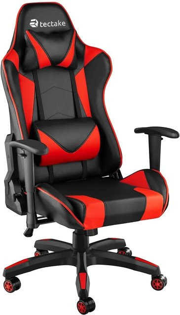 tectake Racing Gaming Stuhl in Schwarz Rot mit Kunstlederbezug, ergonomische Form, verstellbare Rückenlehne und einstellbare Armlehnen, H x B x T: 125 x 69 x 68 cm - Bild 2