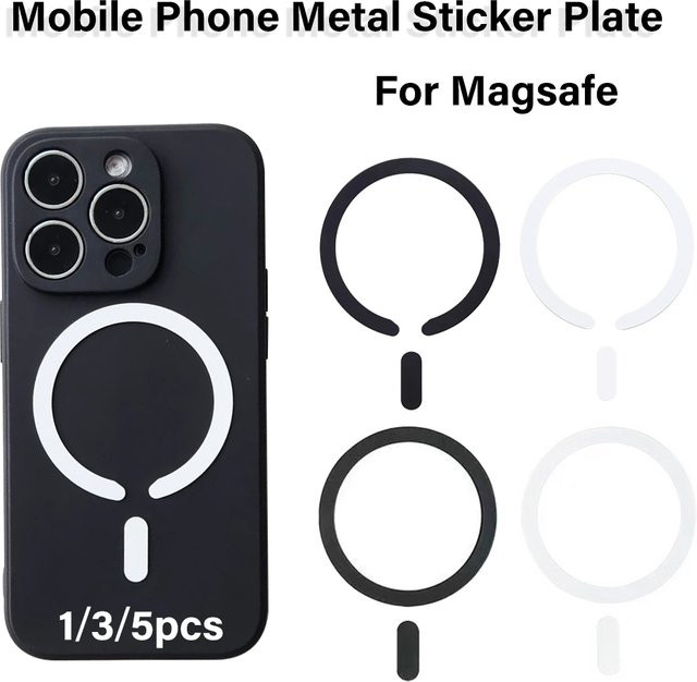 WSSHE Magnetische Metallaufkleberplatten in C- und O-Form für MagSafe und iPhone, Set erhältlich in Schwarz oder Weiß - Bild 1
