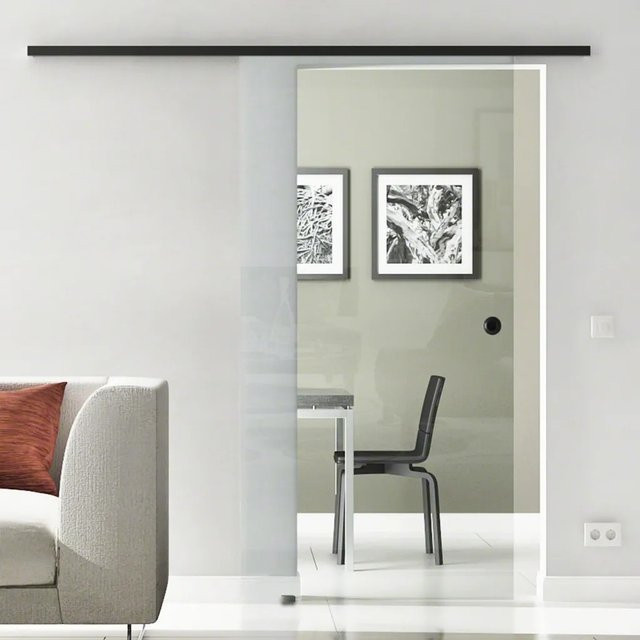 Levidor Glasschiebetür Komplettset aus Klarglas und Aluminium in Schwarz, B: 90 cm, H: 217,5 cm - Bild 1