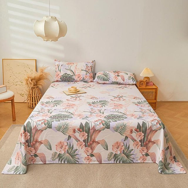 Bonenjoy Bettlaken aus reiner Baumwolle mit Blatt-Motiv in Multicolour, B/B: 160 x 245 cm - Bild 1