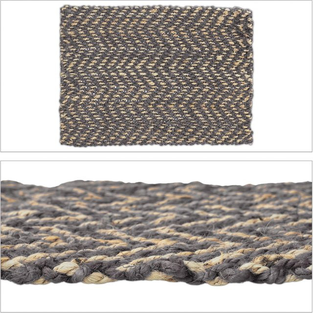 Relaxdays Teppichläufer aus Jute in Grau und Beige mit Zickzack-Muster, handgefertigt, Breite: 60 cm, Länge: 90 cm - Bild 1