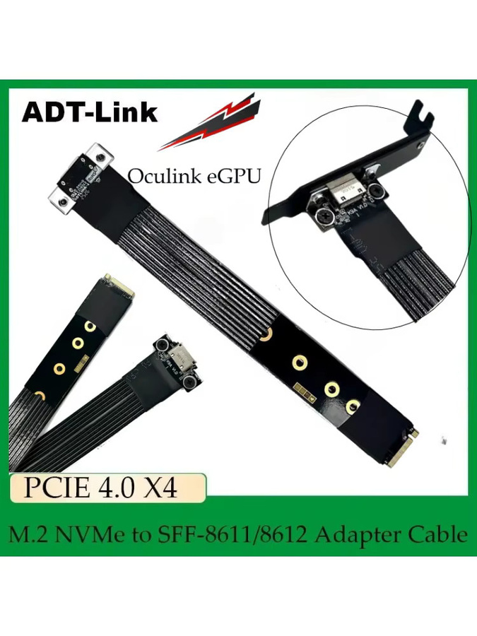 ADT-Link OCuLink Grafikkarte Externer GPU Dock Riser PCIE 4.0 x4 Gen4 M.2 NVMe auf SFF-8611/8612 Adapter Verlängerungskabel in Schwarz - Bild 3