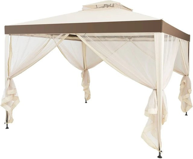 Costway Gartenpavillon mit Doppeldach und Moskitonetz in Beige, B/T: 300 x 300 cm - Bild 1