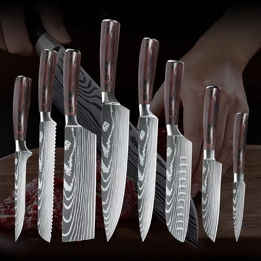 MDHAND Profi Küchenmesser-Set aus Edelstahl in Silber mit Damaskus-Design und Laser-Halter - Bild 2