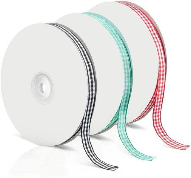 SUNEEYDAY Gingham-Band grün, 50 Yards Textilband für Dekoration, Geschenke und DIY-Bastelprojekte - Bild 1