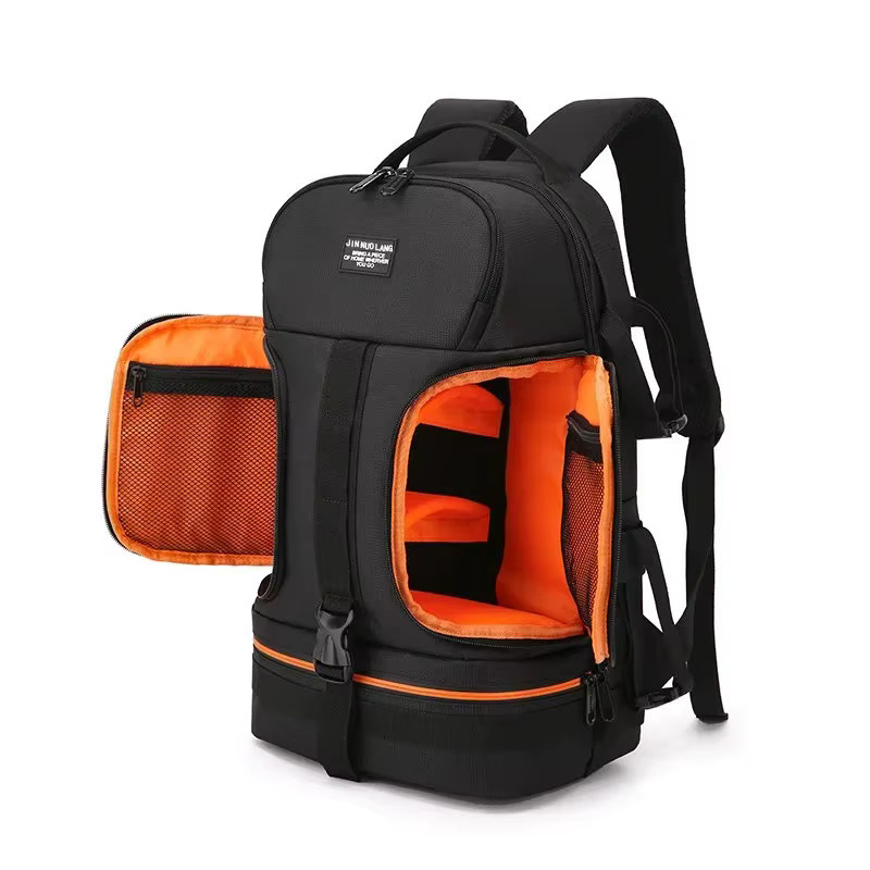 JINNUOLANG Wasserdichter Videokamera-Rucksack mit Reflektorstreifen und Stativkoffer für 15,6-Zoll-Laptop, stoßfest und weich gepolstert, Schwarz/Grau - Bild 5