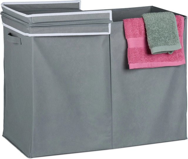 Relaxdays Wäschekorb mit Deckel aus Polyester und Baumwolle in Grau, faltbar, B/T/H: 50 x 34 x 68 cm - Bild 1
