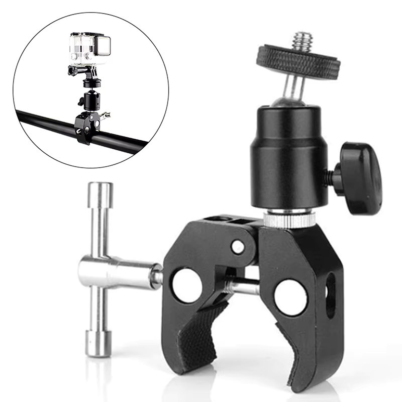 CNC-Superklemme aus Metall mit 360 Grad Mini Kugelkopf und 1/4 Zoll Schnellspanner in Schwarz für DSLR Kameras und Stativhalterungen - Bild 2