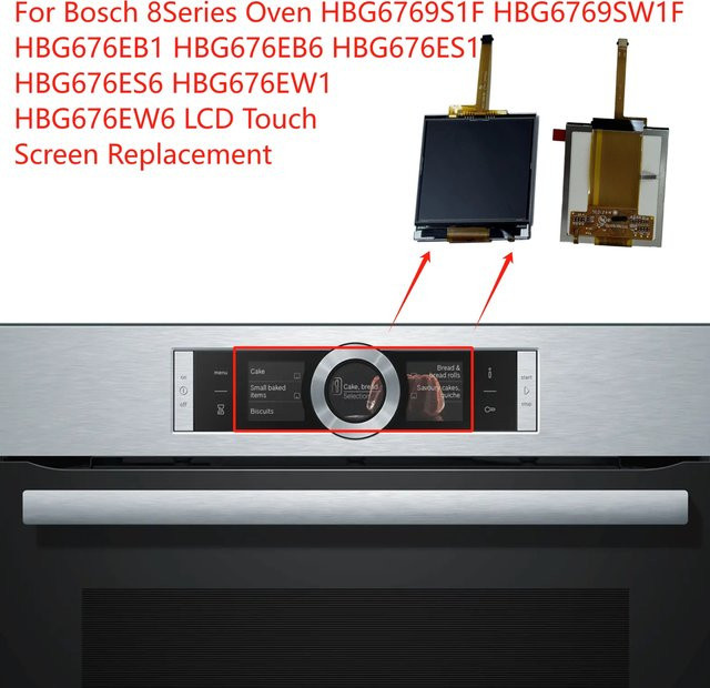 Bosch TFT-LCD Touchscreen in Schwarz für Backofen Modelle HBG6769S1F HBG6769W1F HBG676EB1 HBG676EB6 HBG676ES1 HBG676ES6 HBG676EW1 HBG676EW6 zur Reparatur - Bild 1
