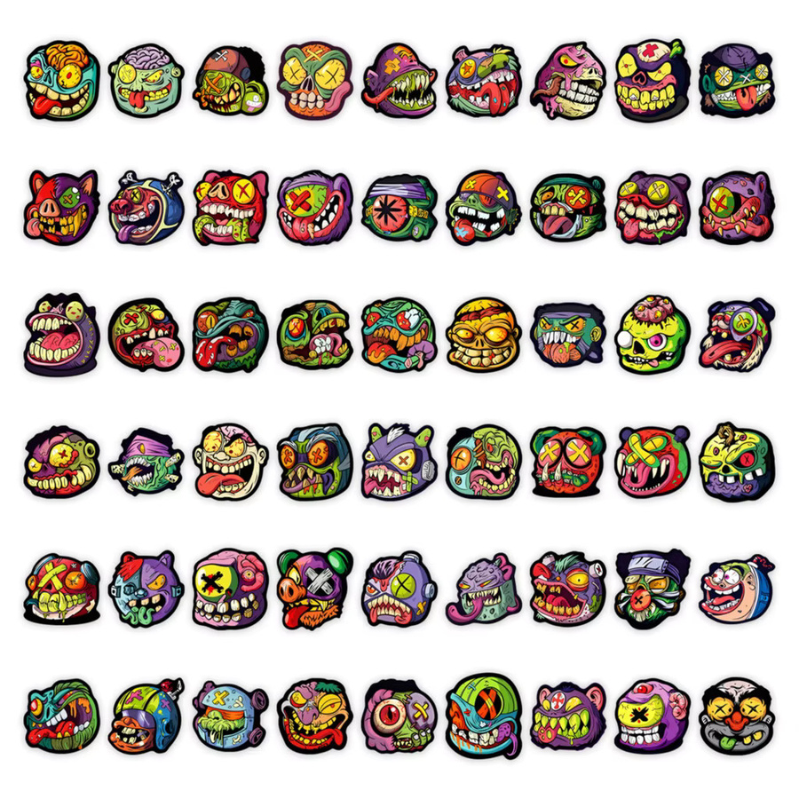 50 Stück Monster-Aufkleber im Graffiti-Stil, wasserfeste Sticker für Handyhülle, Skateboard und Helm, Multicolor, BulingBulingStickers Store - Bild 3
