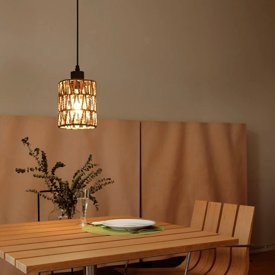 OSABO Retro Pendelleuchte 3-flammig aus Rattan in Braun für das Esszimmer - Bild 4