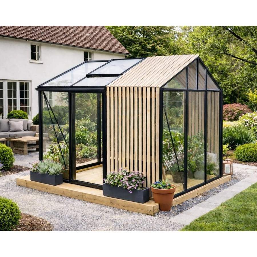 Bloomcabin Premium-Qualität Gewächshaus Accoya-Fusion GHCAF2 in Schwarz mit Sicherheitsglas, Aluminium, Accoya-Holz, integrierten Dachfenstern und Belüftungssystem - Bild 2