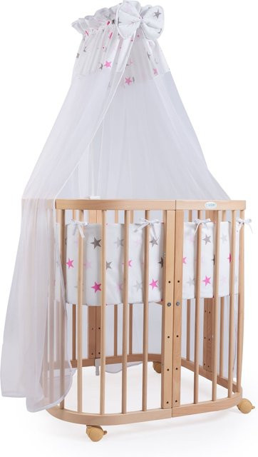 Waldin 7in1 Babybett Kinderbett aus Buchenholz mit Matratze, lackiertes mitwachsendes Kinderbett - Bild 1