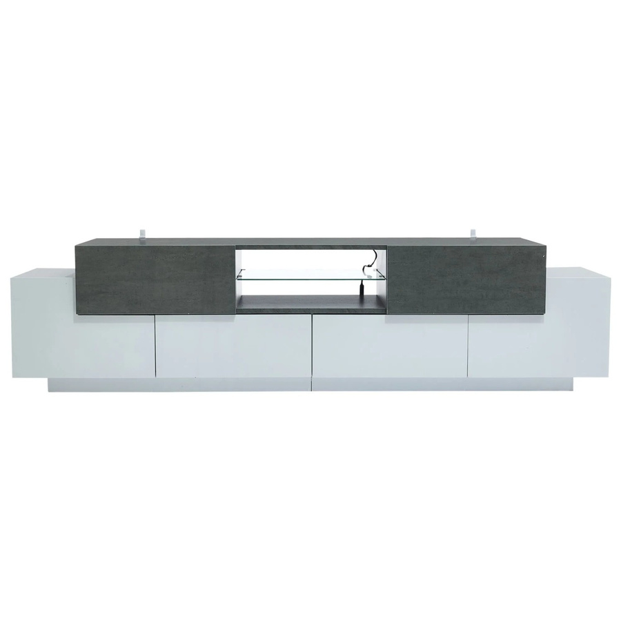 okwish TV Schrank mit LED und Glas Stauraum in Weiß und Grau, B/T/H: 160 x 40 x 42 cm - Bild 2