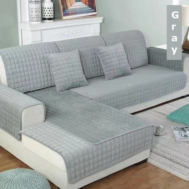 Gesteppter Sofabezug aus Samt in Grau von Your Warm Home, rutschfeste Couchauflage aus Winterplüsch, Breite: 70 cm, Tiefe: 120 cm - Bild 1