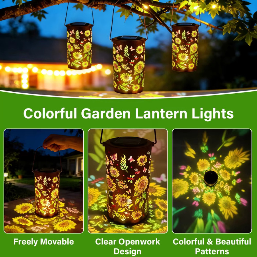 Leclstar Solarleuchten mit Sonnenblumenmuster aus Metall für den Außenbereich, IP65 wasserdichte Gartenlampen für Wand, Zaun und Stufen, warmweißes Licht - Bild 4