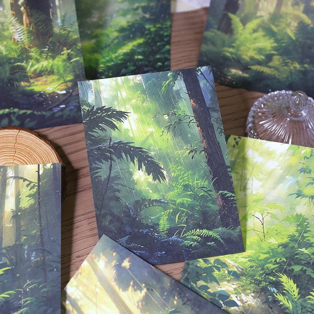 Journamm Scrapbooking Papier Set Vintage Regenlandschaft in Grün, 30 Blatt Dekoratives Bastelpapier für Journaling - Bild 1