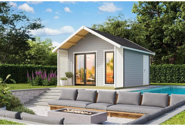 Lasita Blockbohlenhaus Murano Gartenhaus mit Satteldach in Grau, B/H/T: 448,5 x 330,6 x 520 cm - Bild 1