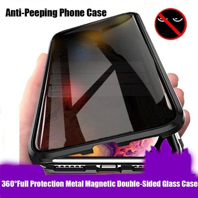 Magnetische RUWANHU Anti-Peeping Handyhülle aus Metall und doppelseitigem Glas in Rot für iPhone 15 14 13 12 11 Pro Max X XS XR 8 7 Plus mit 360 Grad Vollschutz - Bild 1