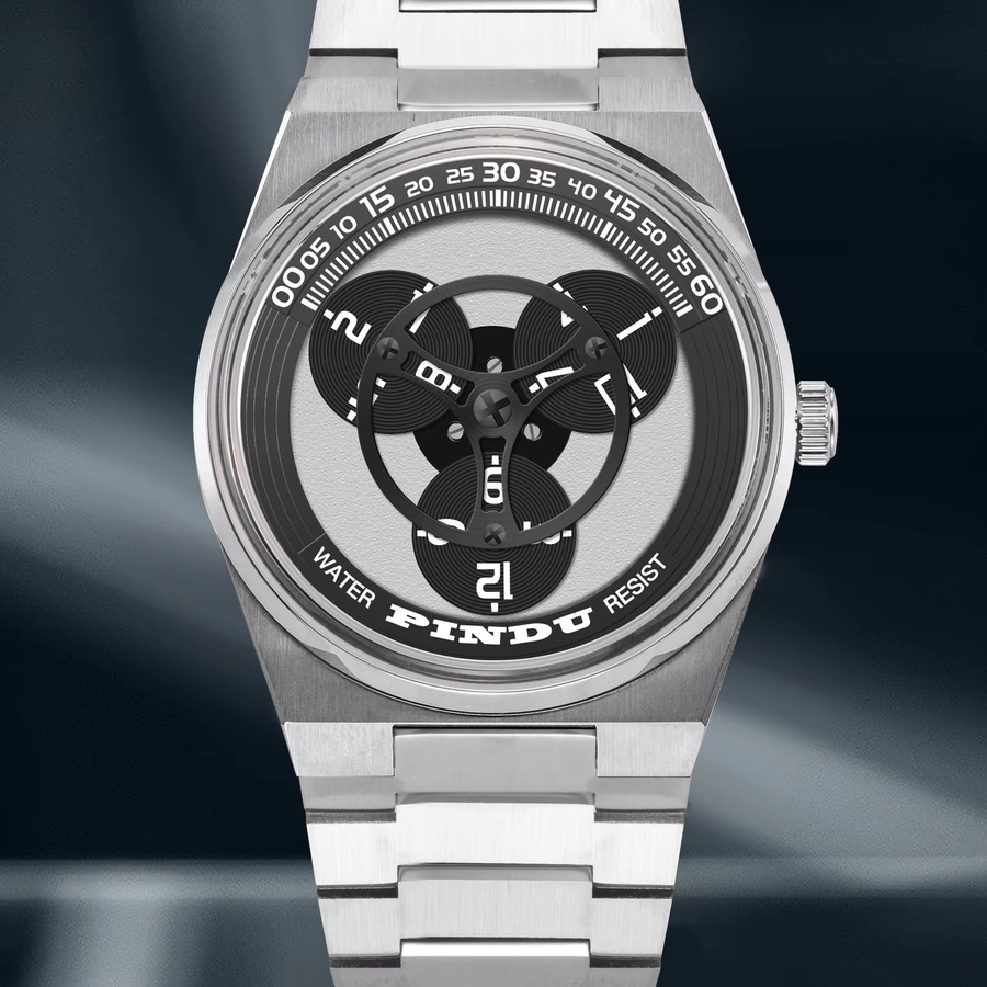PINDU Design Herrenuhr, Automatik, Edelstahl, 40 mm, Schwarz, Silber - Bild 2