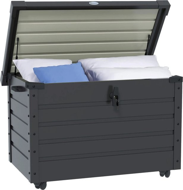 Furnicato Outdoor Aufbewahrungsbox aus verzinktem Stahl mit Rollen und Schloss, Grau, B: 100 cm, T: 62 cm, H: 65 cm - Bild 1