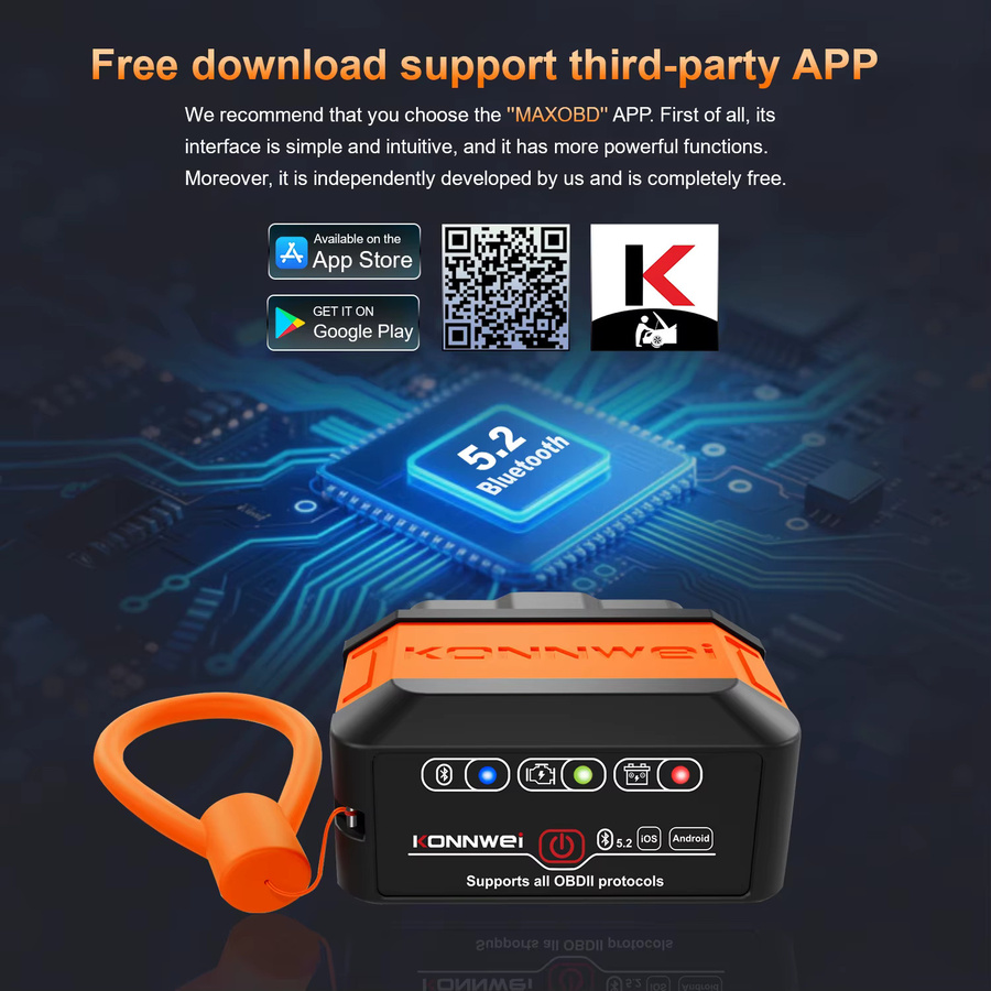KONNWEI KW906 Bluetooth OBD2 Scanner Auto-Diagnosegerät in Rot für Android und iOS mit Live-Daten und Motor-Check-Funktion - Bild 5