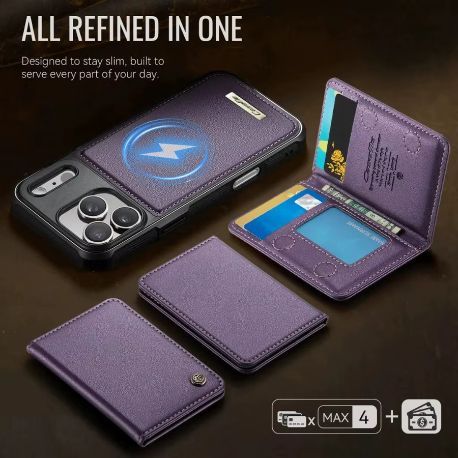 SZMUGUA Magnetische Leder-Brieftaschenhülle im Business-Style für iPhone mit Kartenfächern in Braun oder Lila - Bild 2