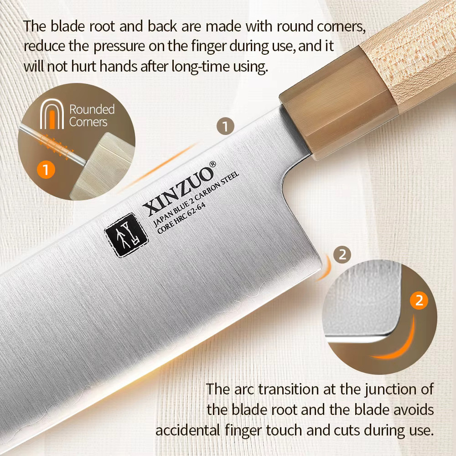 XINZUO Nakiri-Messer aus japanischem Aogami Nr. 2 Kohlenstoffstahl, 7 Zoll (17,78 cm), Silber mit Holzgriff - Bild 2