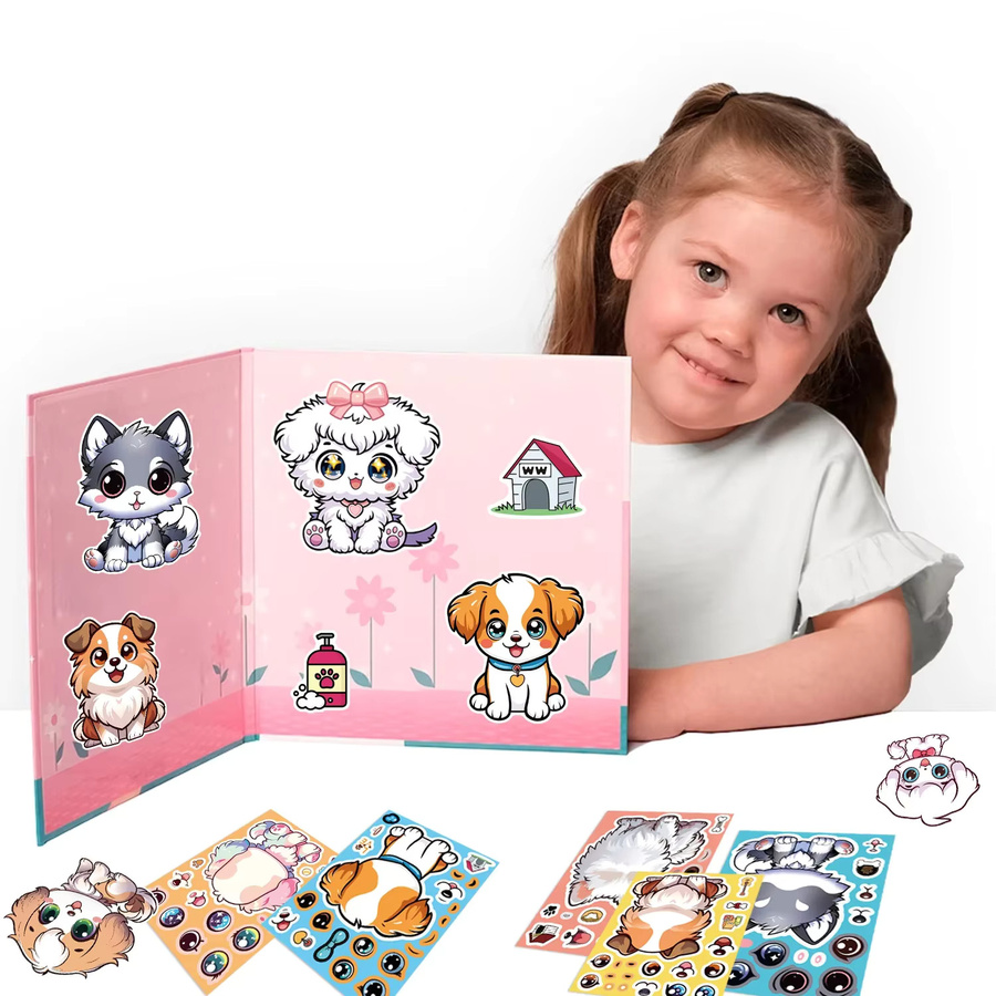 GOGOTU Niedliche Hunde-Gesichter Cartoon-Puzzle-Aufkleber, 8 Blatt - Bild 2