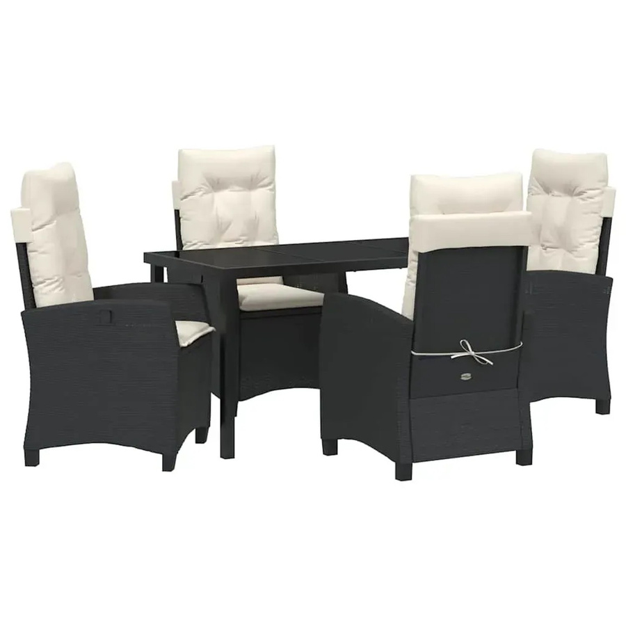 vidaXL 5-teiliges Garten-Esszimmer-Set aus Poly Rattan und Stahl in Schwarz mit Kissen - Bild 2