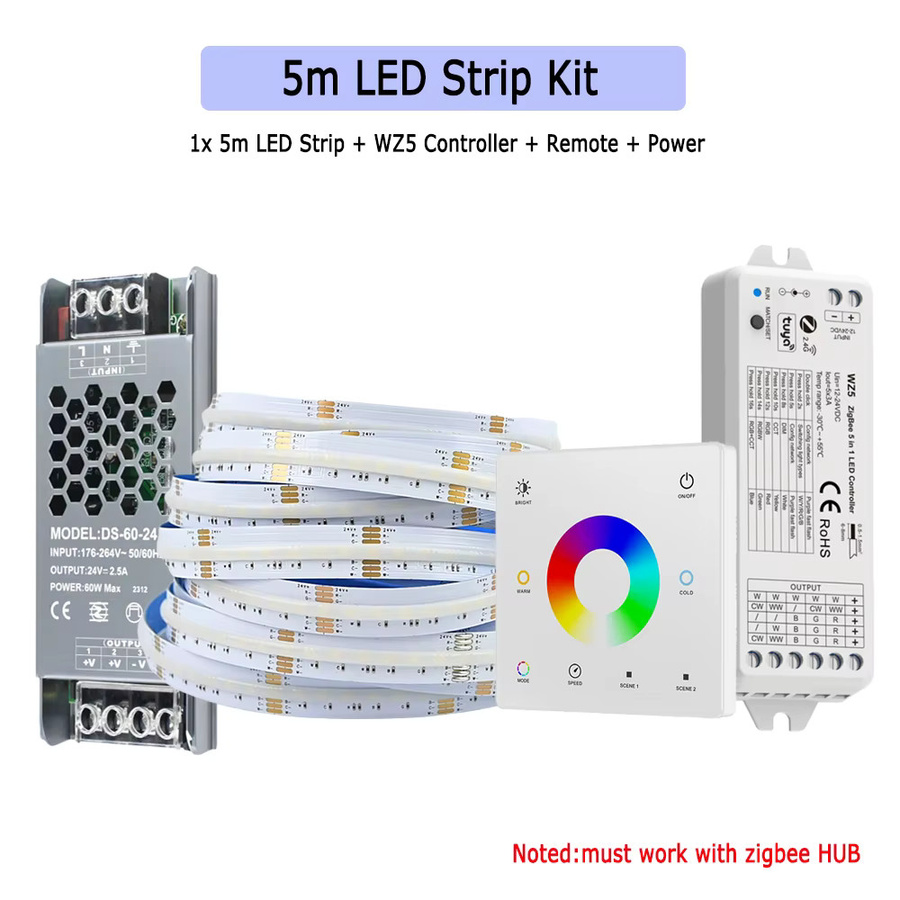 CENFAYA Tuya Zigbee 3.0 COB RGBW CCT LED Streifen 24V mit RF Touch Panel Fernbedienung, dimmbar, kompatibel mit Alexa und Google Assistant, Multicolor/Weiß - Bild 7