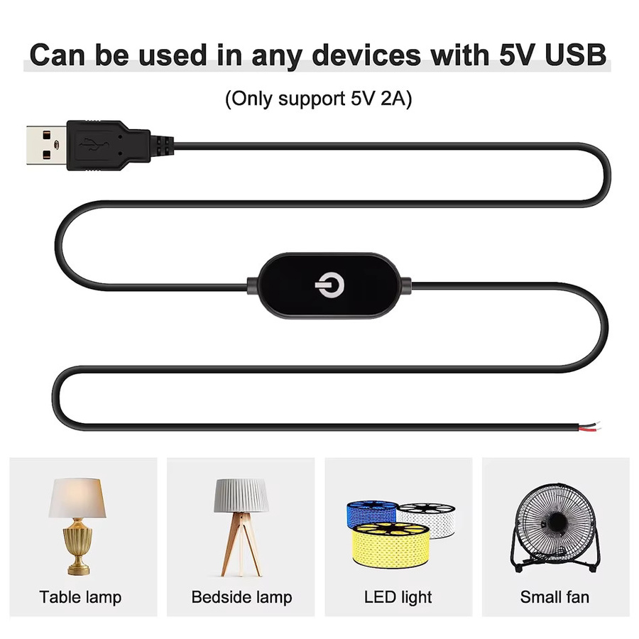 Lebeisenf USB-Verlängerungskabel mit Touch-Dimmer für einfarbige LED-Streifen und Nachtlichter, Länge: 1,5 m - Bild 3