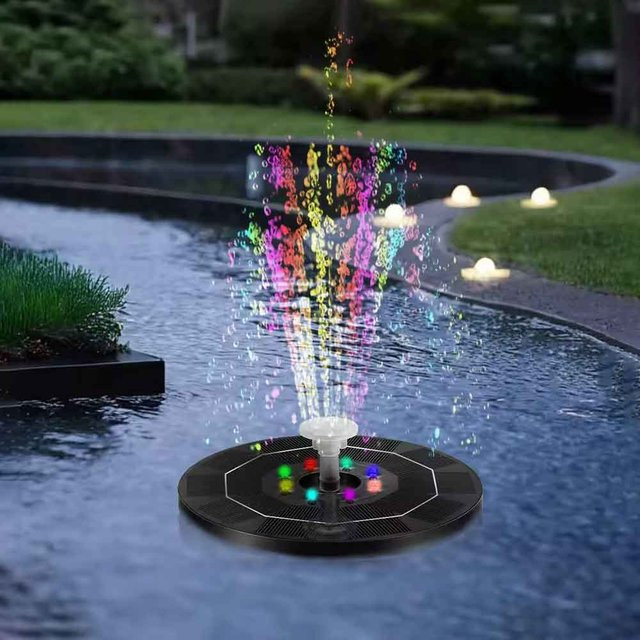 SHENZHITECH Solar-Vogelbadbrunnen mit RGB-LED-Lichtern und zwei Betriebsmodi für Garten und Teich, Multicolor - Bild 1