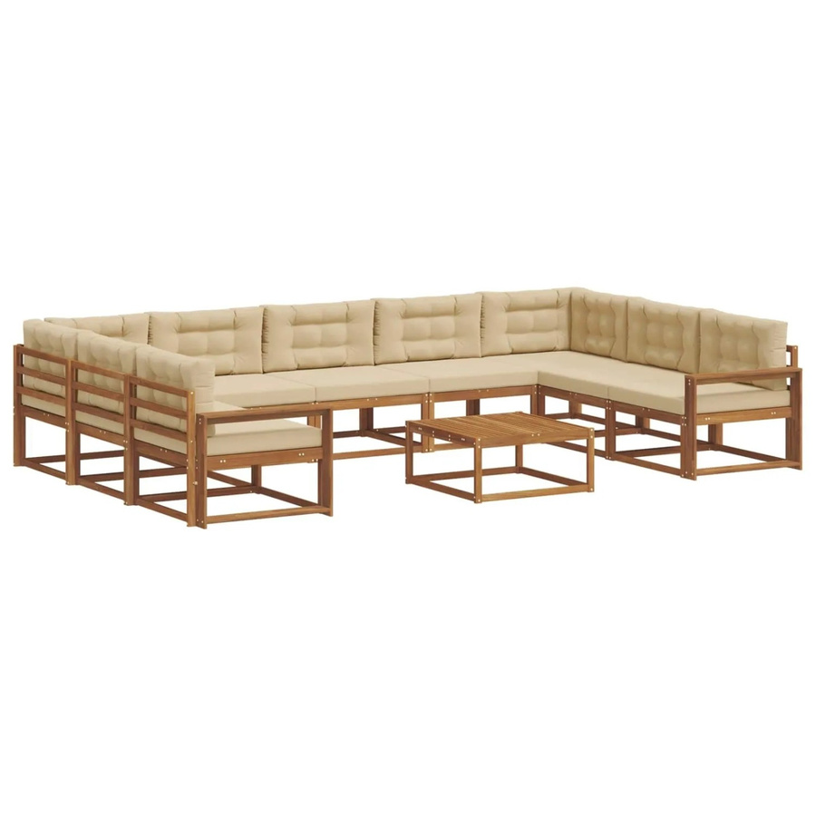 vidaXL Outdoor-Sofagarnitur aus Akazienholz in L-Form mit 10-teiligem Set, Farbe Natur und Beige - Bild 2