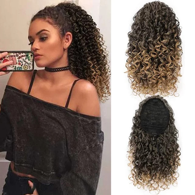 ManeMarvels Afro-Locken-Pferdeschwanzverlängerung, Ombre, Unisex - Bild 1