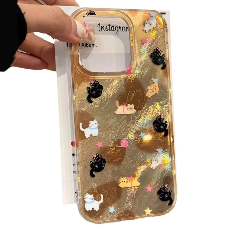 Transparente Silikon-Handyhülle mit braunem Katzen-Liebesherz und Vortex-Muster für iPhone 11 bis iPhone 17 Pro Max und weitere Modelle - Bild 3