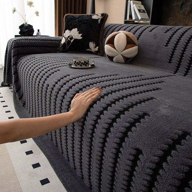 Graue Strickdecke im böhmischen Jacquard-Stil als weiches Sofa-Handtuch - Bild 1
