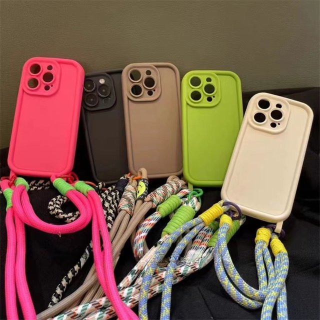 Silikonhülle für Apple iPhone mit Crossbody-Lanyard und Handgelenkschlaufe in Pink - Bild 1