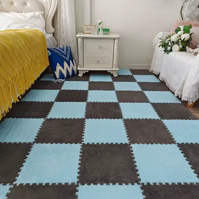 DHDH 16-teilige Baby-Aktivitäten-Matte aus EVA-Plüschschaum, rutschfester Puzzle-Spielteppich in Schwarz und Mehrfarbig für Kinderzimmer und Schlafzimmer - Bild 1