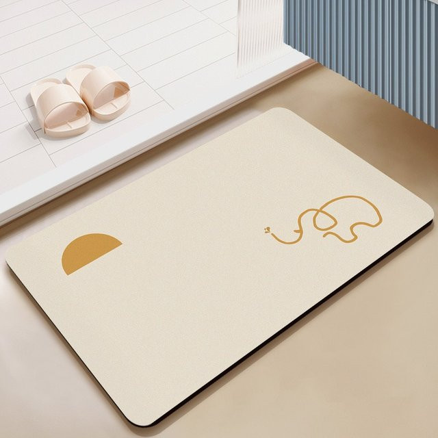 VIKAMA minimalistischer Badezimmerteppich mit Cartoon-Katzenmotiv in Beige, saugfähig und rutschfest - Bild 1
